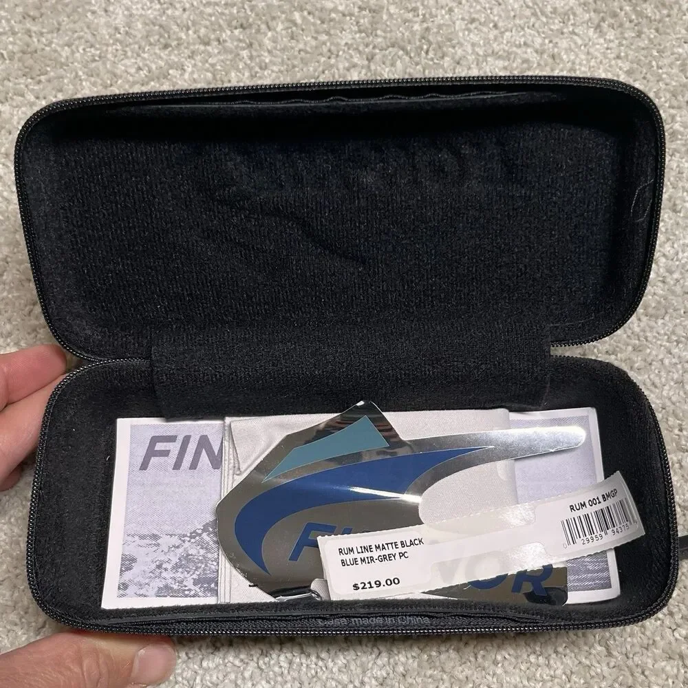 NEW Fin-Nor Rum Line Polarized Sunglasses Matte Black Mirrored Blue Lens w/ Case